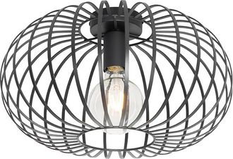 QAZQA Dise&ntilde;o Plaf&oacute;n De Dise&ntilde;o Negro 39 Cm - Johanna Acero Redonda Adecuado Para Led Max. 1 X 40 Watt - Qazqa