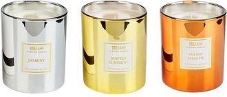 Beliani Conjunto De 3 Velas Arom&aacute;ticas 100% Cera De Soja Mecha De Algod&oacute;n Vidrio Fragancia Floral Fruta Fresca Tarta De Manzana Jazm&iacute;n Metallic Glamour
