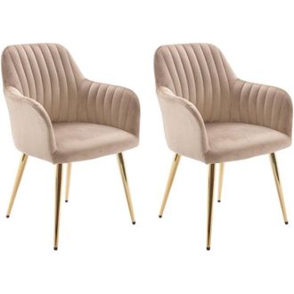 Vente-Unique Vente-unique - Sedia con braccioli in Velluto e Metallo Dorato Beige - Lotto di 2 - eleana
