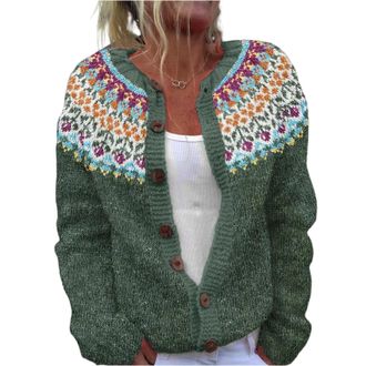 Generic Womens Christmas Knit Cardigans Chunky Christmas Jumpers for Women Casual Warm Open Front Fairisle Sweater Reindeer Snowflake Print Button Coats Jacke