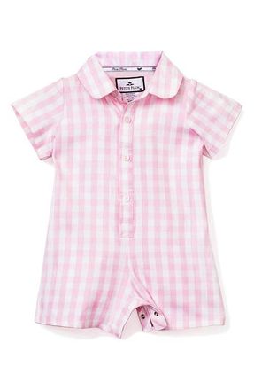Petite Plume Classic Gingham One-Piece Pajamas in Pink at Nordstrom, Size 6-12M