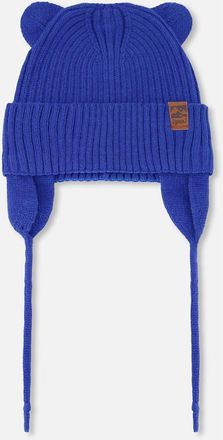 Deux par Deux Boy Logo Patch Ribbed Knit Hat in Royal Blue at Nordstrom, Size 18-24 M