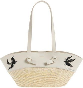 Altuzarra Small Embroidered Leather & Straw Basket Tote in 378102 Ivory Embroidered Bird at Nordstrom