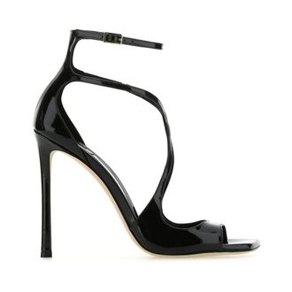 Jimmy Choo London Schoenen, Dames, Zwart, 39 1/2 EU, Leer, Sandalen met hoge hakken