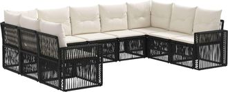 vidaXL Conjunto De Sof&aacute;s De Jard&iacute;n 9 Uds. Negro Y Blanco Crema Vidaxl