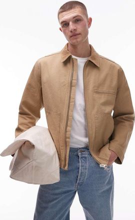 Arket Giacca trucker in tela beige con zip sul davanti-Neutro