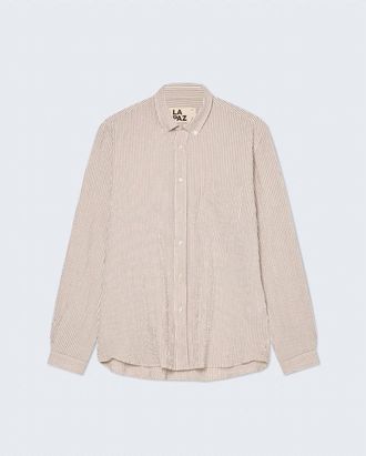La Paz Mens Branco Button Down Shirt In Brown Stripe