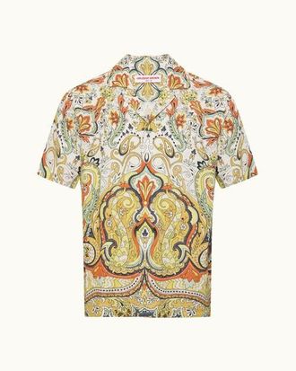 Orlebar Brown Maitan Linen Relaxed Fit Linen Fairground Shirt in Multi/vermillion at Nordstrom, Size Xx-Large