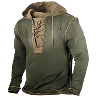 Generic Outdoor Sweatshirt Mens: Mens Retro Lace Up Gothic Style Hoodie Medieval Retro Distressed Sweatshirts Big And Tall Hoodies For Men Gothic Steampunk Dr