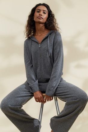 Chinti and Parker Grey Pure Cashmere Zip Hoodie