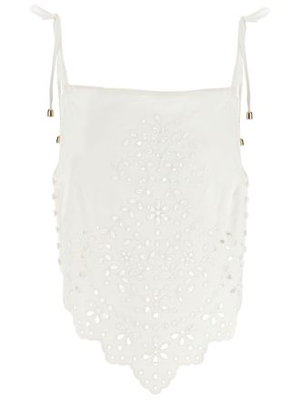 Self Portrait white Cotton Embroidered Top