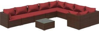 vidaXL Set Muebles De Jard&iacute;n 10 Piezas Cojines Rat&aacute;n Sint&eacute;tico Marr&oacute;n Vidaxl