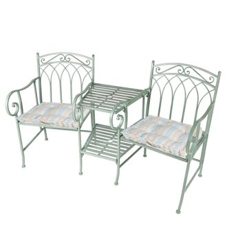 Dibor Vintage Green Arched Outdoor Garden Furniture Companion Seat Garden Bench with Free Set of 2 Blue Box Cushions