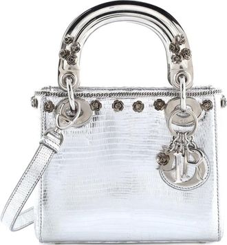 Dior Lady Dior Bag Lizard with Metal Applique Mini satchel - Zilver