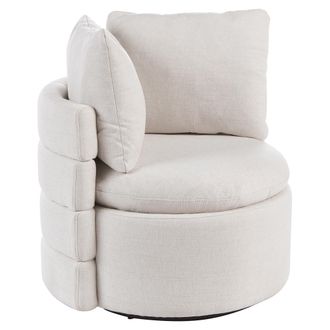 Beliani Sill&oacute;n De Tela Con Respaldo Curvo Base Giratoria De 360&deg; Y Cojines Decorativos Con Espacio De Almacenaje Blanco Crema Randers