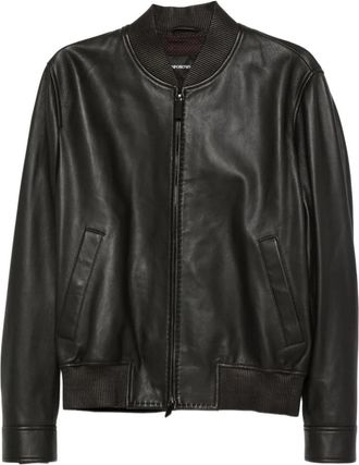 Emporio Armani Brown Zip-Up Leather Jacket