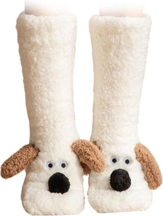 Generic Ultra-Thick Cashmere Slipper Home Socks, Cute Cartoon Floor Socks Non-slip Plush Slippers (White)