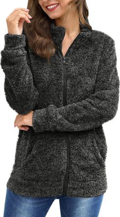 Generic Ladies Fleece Jackets Full Zip No Hood Outwear With Pockets Turndown Collar-Lightweight Warm Full Zip Coat For Winter Warm Outwear Outdoor Hiking Soft