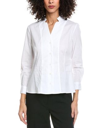 Anne Klein Petite Notched Collar Poplin Shirt