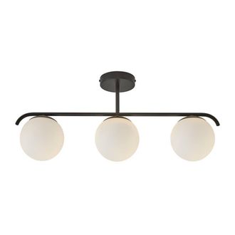 Nordlux L&aacute;mpara regleta de techo n&oacute;rdico negro con 3 esferas de cristal blanco