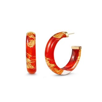Gold & Honey Womens Small Lucite Hoop Earrings In Carnelian Gold Leaf