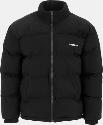 Firetrap Heren-pufferjack van corduroy met kleurblokken en gewatteerd patroon (Zwart)