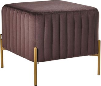 Beliani Footstool Dark Brown Velvet Upholstery Ottoman Pouffe Gold Metal Legs 47 x 47 cm Square Seat Glamour Living Room UTAH