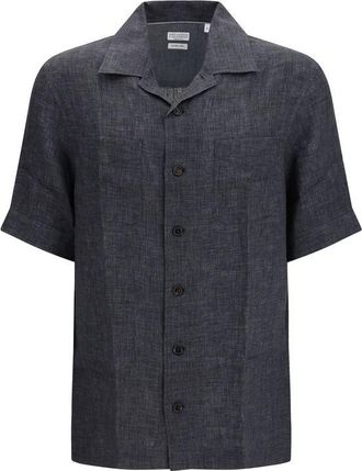 Brunello Cucinelli Gray Linen Mens Shirt
