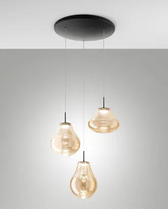 Fabas Luce Lampada A Sospensione Deva &Oslash;500mm 42w Led 4530lm Cct 2700k/3000k/4000k Dimmerabile Struttura Metallo E Vetro Borosilicato Ambra - Deva