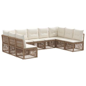 vidaXL Conjunto De Sof&aacute;s De Jard&iacute;n 9 Pcs Beige Rat&aacute;n Sint&eacute;tico Vidaxl