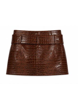 Rowen Rose Crocodile-Effect Mini Skirt - Brown