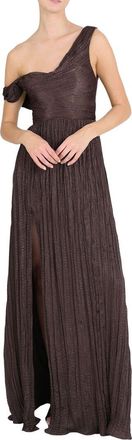Marchesa One-Shoulder Pleated Satin Gown