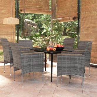 vidaXL Juego De Comedor De Jard&iacute;n 7 Piezas Con Cojines Gris Y Negro Vidaxl