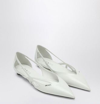 Prada Womens Cut Out White Brushed Leather Ballerina - Size EU 40