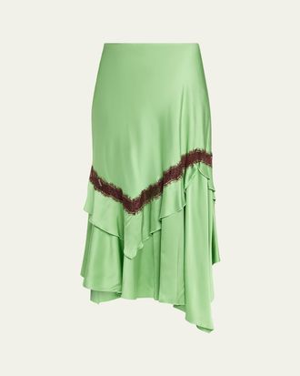 Diane Von F&uuml;rstenberg Sylvie Lace-Inset Satin Midi Skirt