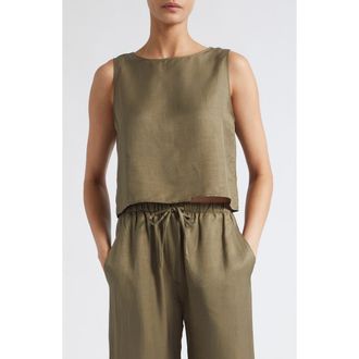 Leset Daniel Linen Blend Sleeveless Crop Top in Cypress at Nordstrom, Size X-Small