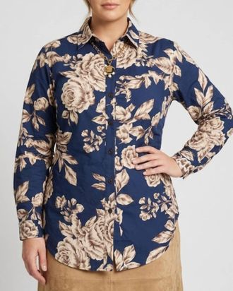 Olivaceous Larson Button Down Blouse In Navy/tan