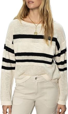 Sanctuary Sporty Stripe Open Knit Sweater Womens Sweater Eco Natural/Black Stripe : LG (US 10-12), Cotton