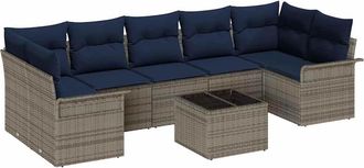 vidaXL Conjunto De Sof&aacute; De Jard&iacute;n 8 Uds. Gris Y Marino Rat&aacute;n Sint&eacute;tico Vidaxl
