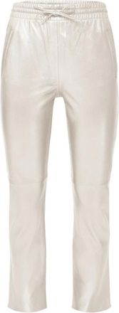 Oakwood Broeken, Dames, Beige, M, Leer, Leren joggingstijl broek