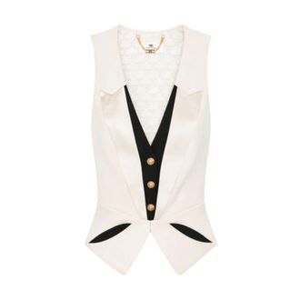 Elisabetta Franchi Vests, female, Beige, Size: XL Gilet in cr&ecirc;pe leggero con cut-out bicolore