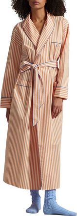 Polo Ralph Lauren Heritage Stripe Cotton Blend Robe in Tangerine at Nordstrom, Size Small
