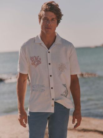 Fat Face FatFace White Short Sleeve Relaxed Fit MCS Sea Embroidery Shirt