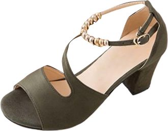 Generic Low Heels for Women Heel High Heel Sandals Court Heels Size 5 (Green, 5.5)