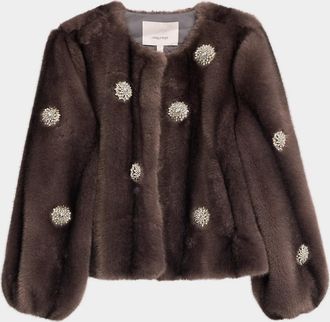 Cinq &agrave; Sept Benson Rhinestone Dahlia Faux Fur Coat