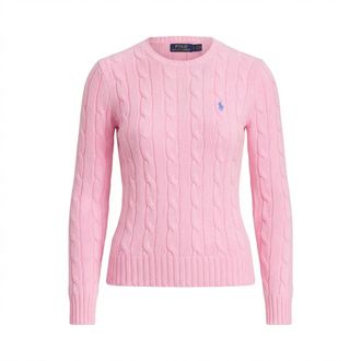 Polo Ralph Lauren Round-neck Knitwear, female, Pink, Size: M Cable Knit Sweater