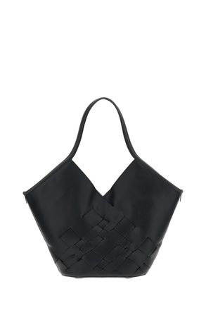 Hereu Black Calf Leather Woven Tote Bag
