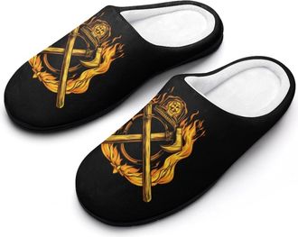 Generic Fireman Firefighter Funny Mens Slippers Cotton Warm House Shoes Memory Foam Sandals Print Size 7-14