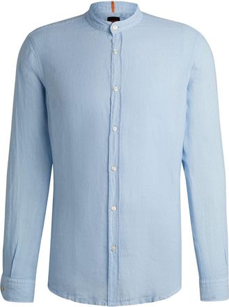 HUGO BOSS Mens Band Collar Long Sleeve Regular Fit Shirt in Open Blue - Size X-Large