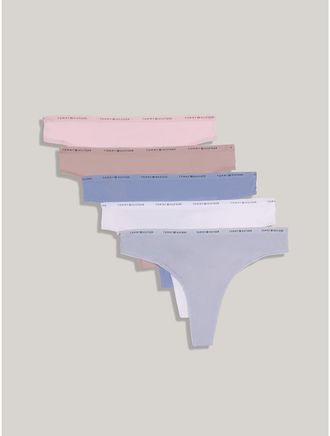 Tommy Hilfiger Womens Tommy Logo Thong 5-Pack - Multi - XL